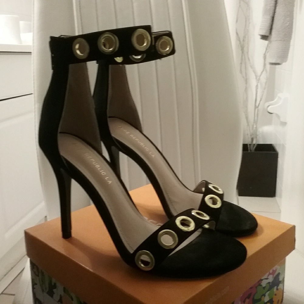 Black Ankle Strap Gromet Heels